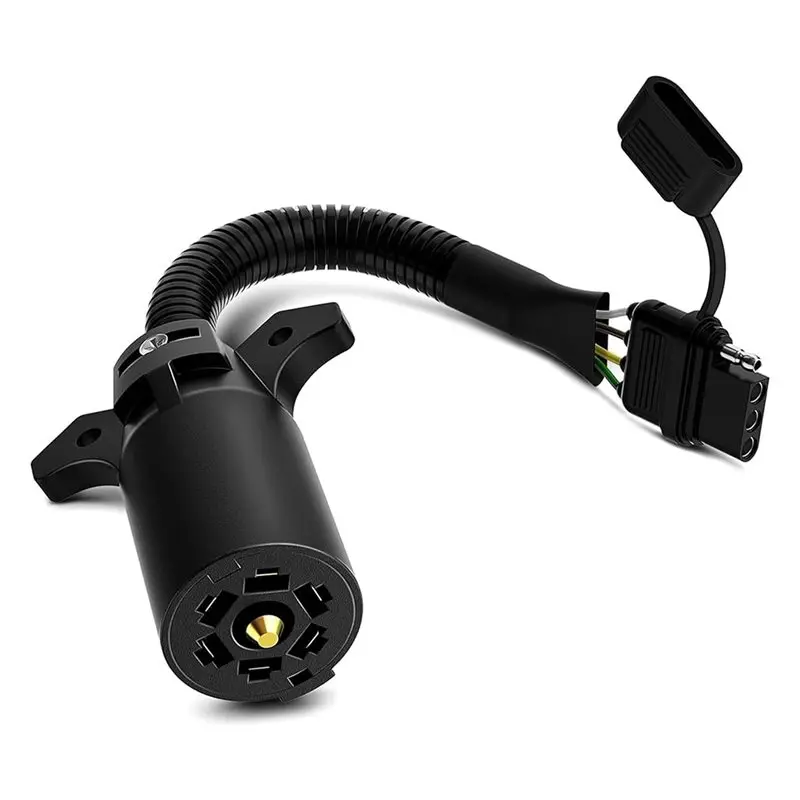 

IALJ-ABS 7 Way Blade To 4 Way Flat Trailer Plug Connector, 1 PC 7 Pin To 4 Pin Trailer Adapter, 220V 11.6 Inch(Black)