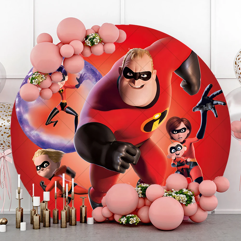 Round The Incredibles Family Backdrop Custom Kids Happy Birthday Decoration Background Baby Shower Party Photography Decor Props