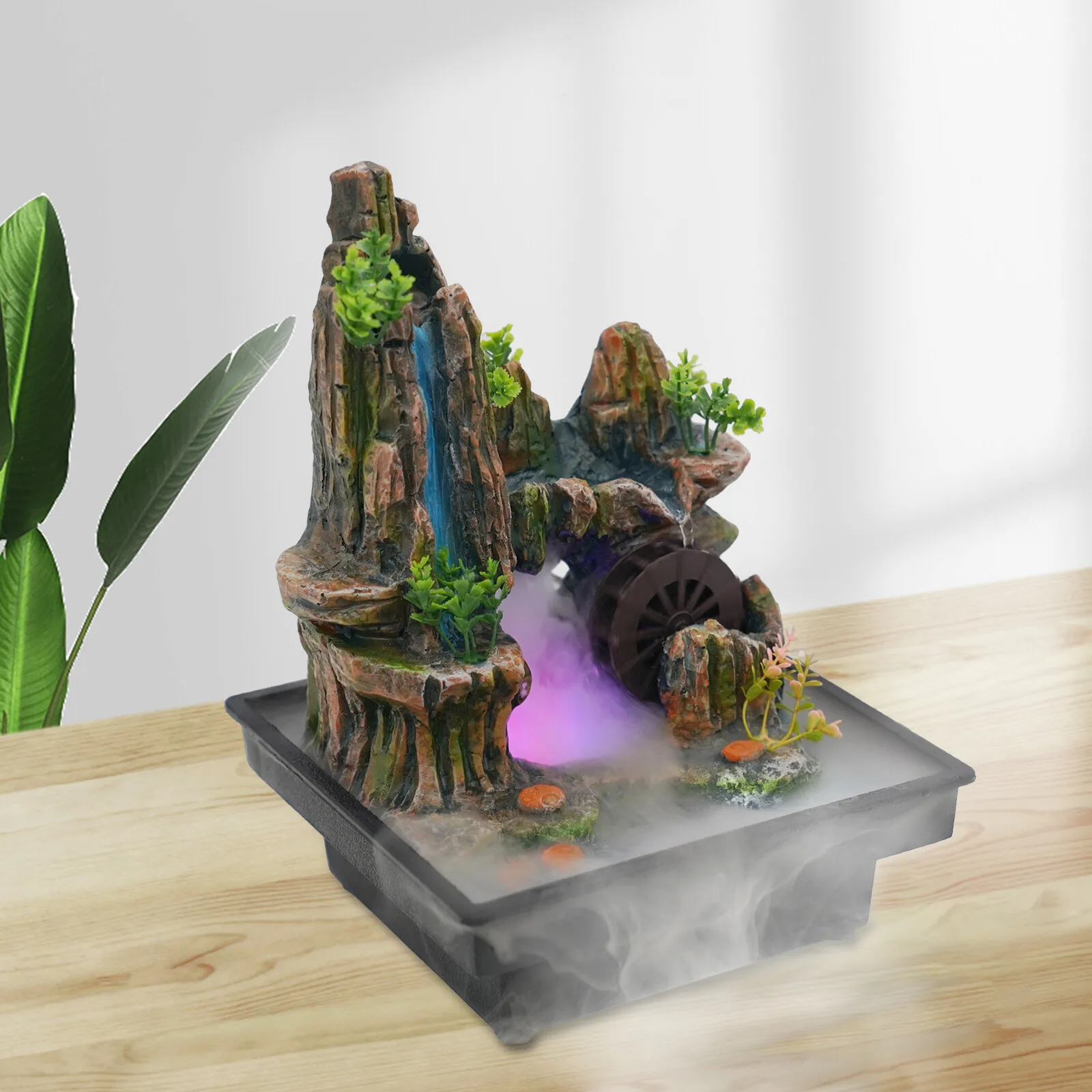 

LED Indoor Relaxation Desktop Waterfall Feature Resin & Plastic Automatic Pump Home Office Bedroom Desk Décoration