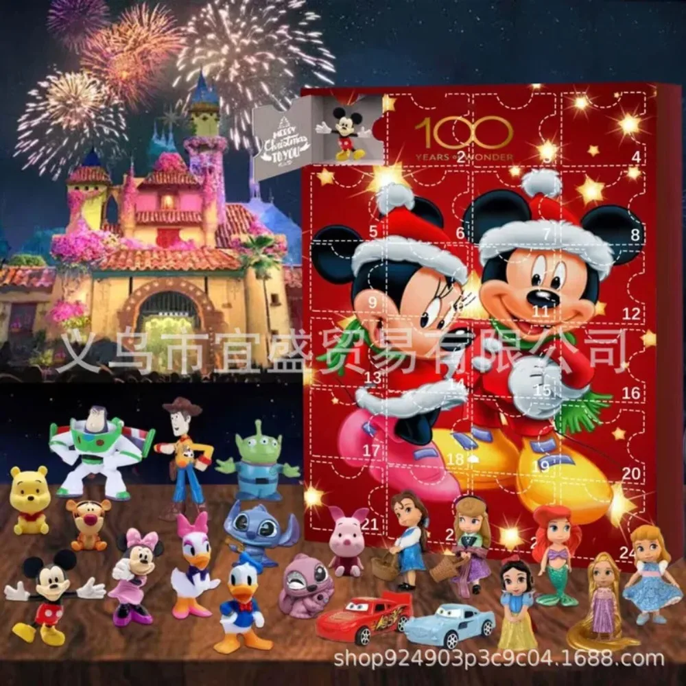 Caja ciega con calendario de Adviento navideño 2025, regalos para niños de dibujos animados de Mickey Minnie de Disney "Lilo y Stitch", 24 muñecas aleatorias