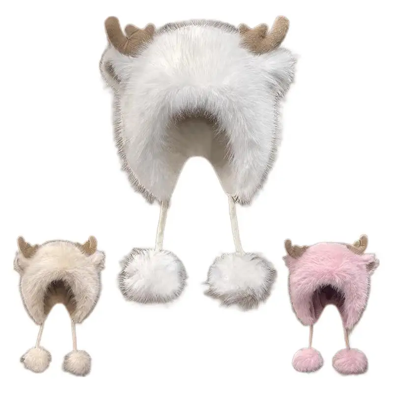 Kerst elanden hoorn hoed dames winter schattig haarbal Lei Feng hoed winter pluche wollen muts warm oor haar hoed