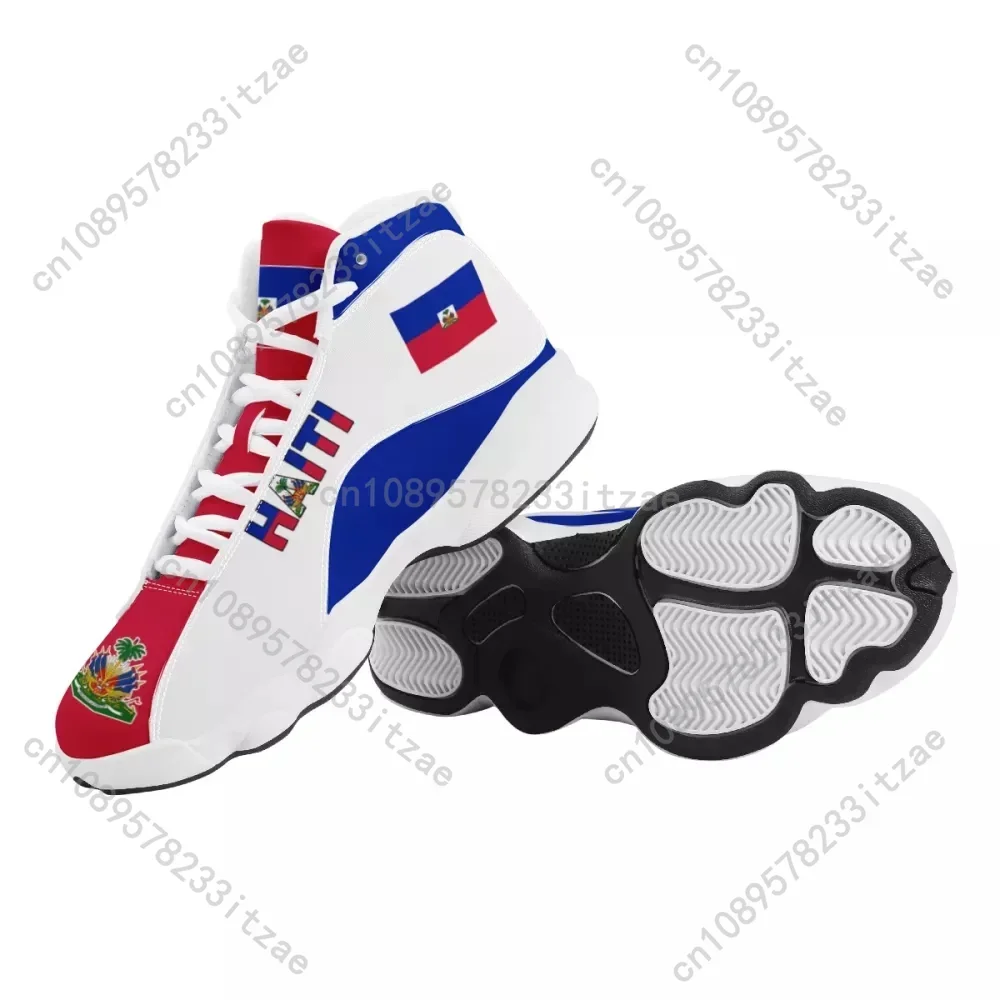 WHEREISART Men's Basketball Sneakers Print On Demand Haiti National Flag Printed Casual High Top Men Outdoor Comfortable Shoes