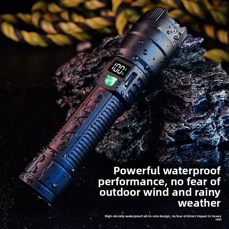 Digital Electric Display Flashlight, Strong Light, Multi-functional Outdoor Searchlight, Charging, Long Battery Life, Zoom