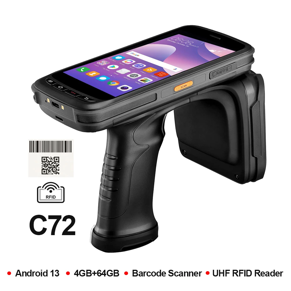 

Оригинальный портативный UHF RFID-сканер Chainway C72 на Android 13 с антенной Impinj E710 и 2D-сканером штрих-кодов Zebra для сбора данных