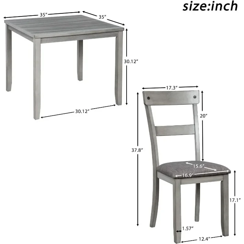 Zhenxiang 5-delige Eettafelset, Keukentafel In Boerderijstijl En Stoelen Voor 4,Dning Room Tafel/Stoel Keuken Dinette Set