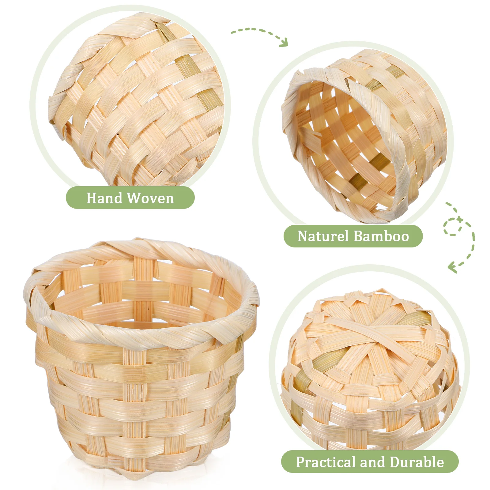 6Pcs Wood Woven Basket Handmade Storage Basket Home Storage Bins Desk Ganizer Rattan Box Household Container Bamboo Storage Bin