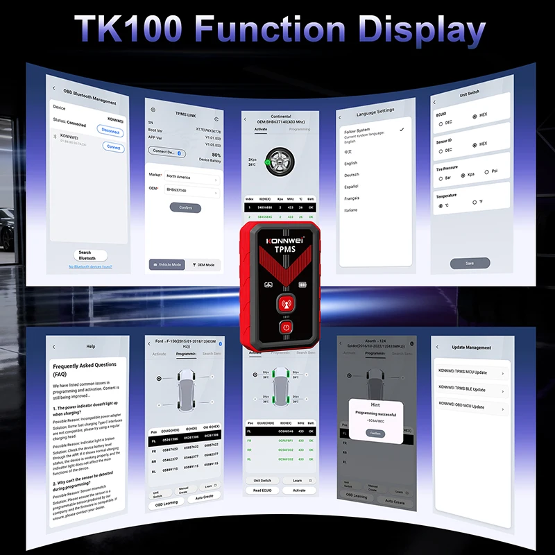 KONNWEI TK100 TPMS Programming Tools Sensor Activator 315/433MHz TPMS Reset Tool Car Diagnostic Tool