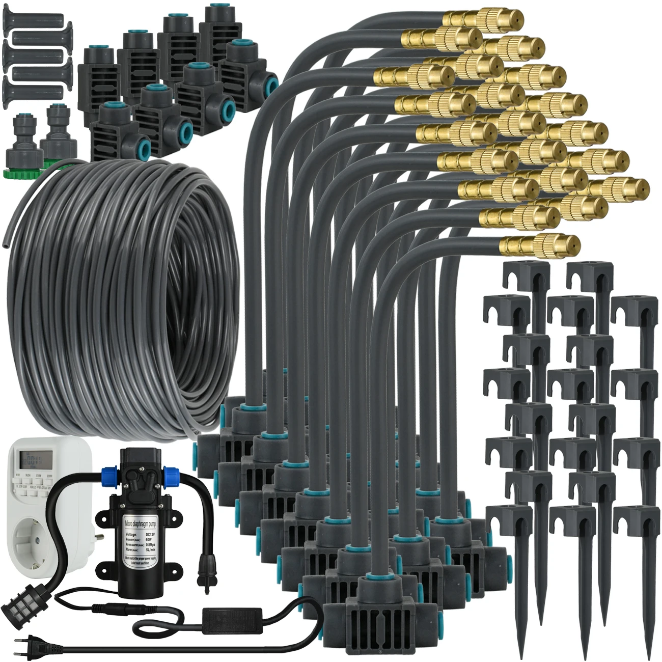 

Система охлаждения запотевания 5–30 м Самовсасывающий насос 360° ° Гибкая латунная насадка для быстрого нажатия для комплекта для орошения садового распыления