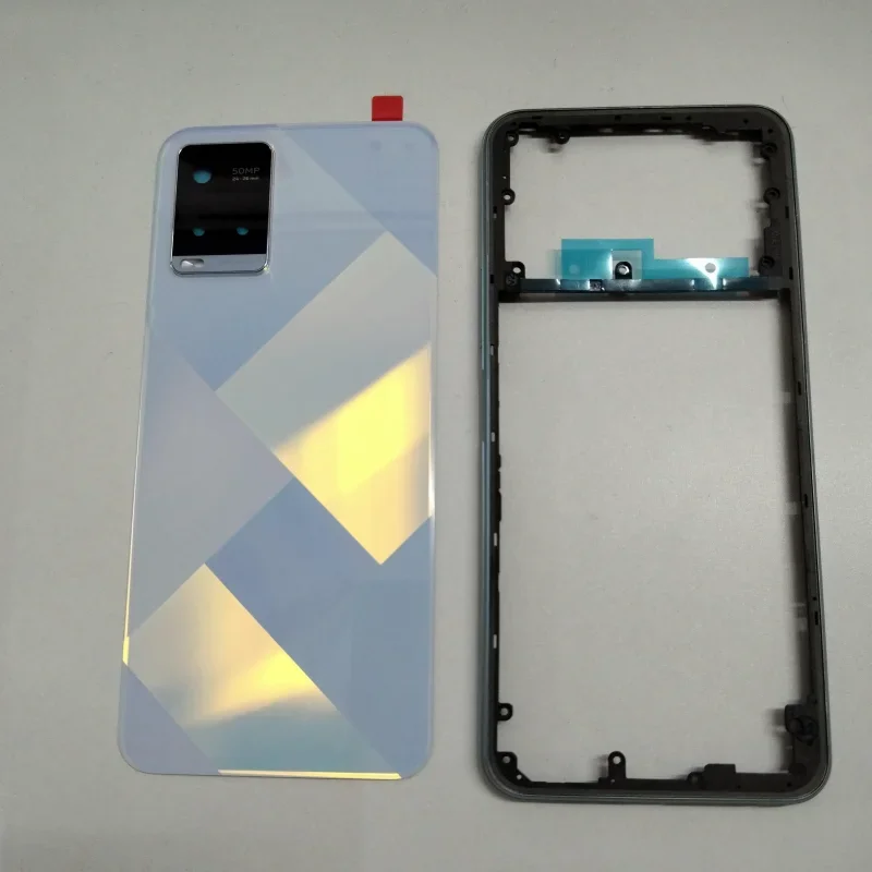 New Back Cover For Vivo Y21s Y21t Y33s Y33t Battery Cover+Middle Frame Rear Door Housing Case with Camera lens+Side Buttons