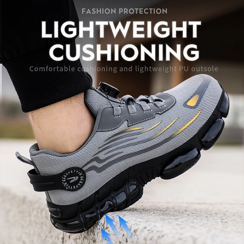 Rotating Button Steel Toe Men CE Lightweight Breathable Industrial Work Boots Anti-puncture Anti-smash Kevlar-Midsole Work Shoes