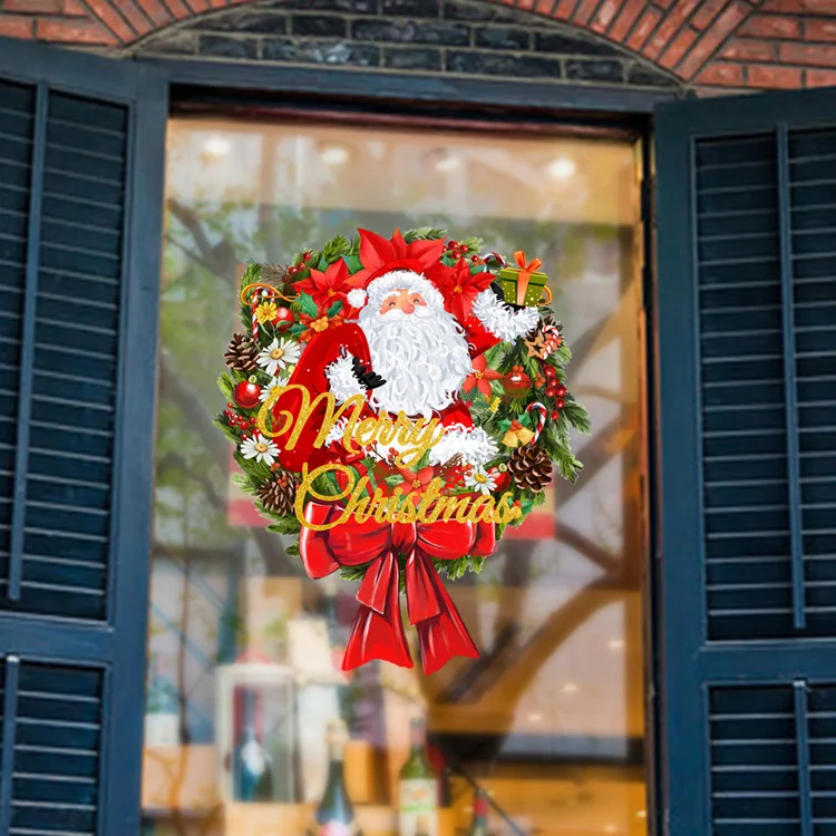 Frohe Weihnachten Weihnachtsmann Wandaufkleber Wohnzimmer Türdekoration Wandbild Glasfenster Neujahr Heimdekoration Abnehmbare Aufkleber – Detail 3