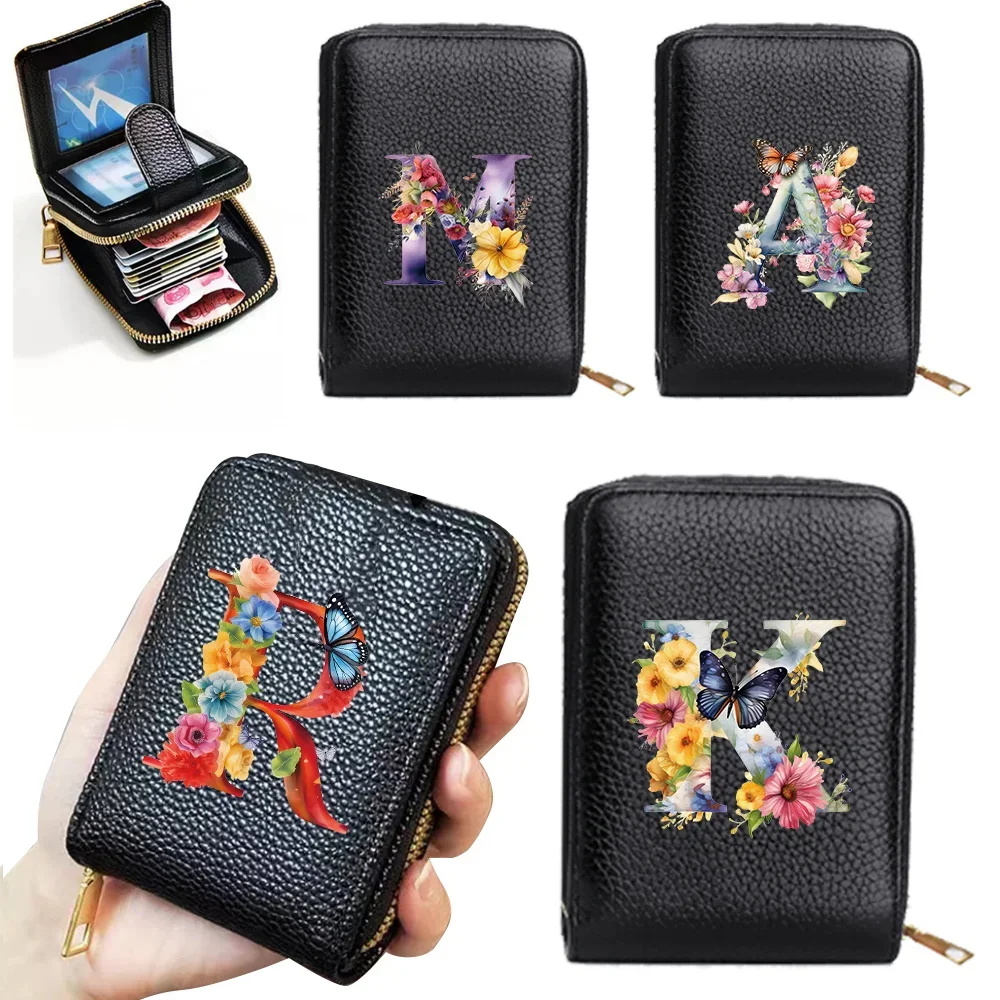 Purse Womens Wallet Ladies Rfid Blocking Leather Credit Card Holder with Zipper Coin Pocket ID Window Butterfly Pattern