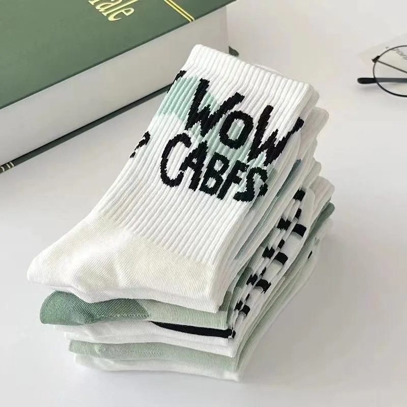 3/7 Pairs Women Striped Printed Mid Tube Socks Spring Summer Breathable Fashionable Letter Printed Street Style Casual Socks
