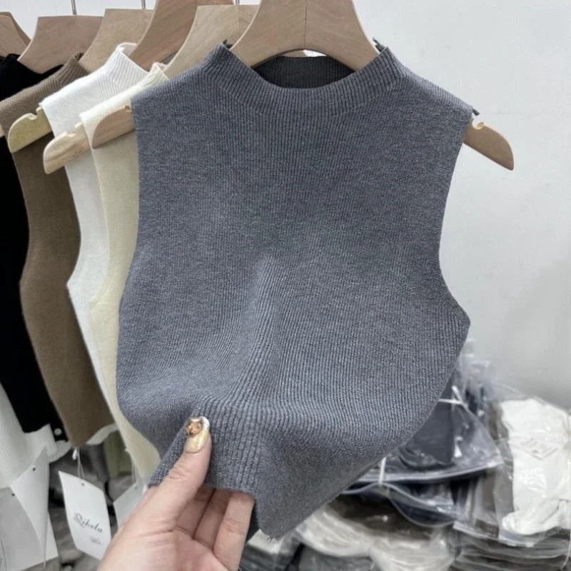 

2026 женская вязаная майка Y2K, весна-лето, тонкий свитер, короткие однотонные свитера без рукавов, пуловеры, узкий топ без рукавов