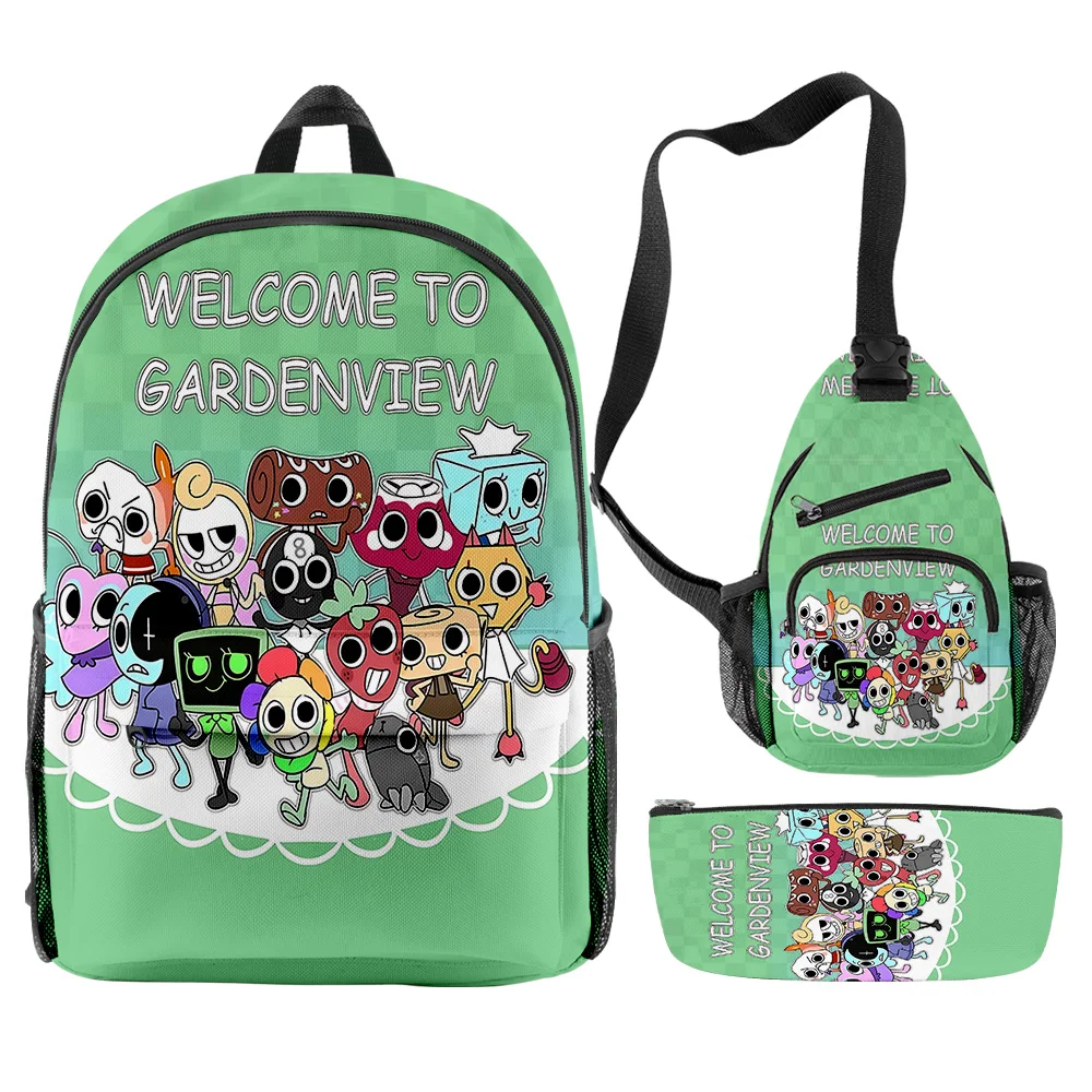 

Популярная забавная новинка с героями мультфильмов, 3D принт Dandy's World, 3 шт./компл., школьные сумки для школьников, дорожный рюкзак для ноутбука, нагрудная сумка, пенал