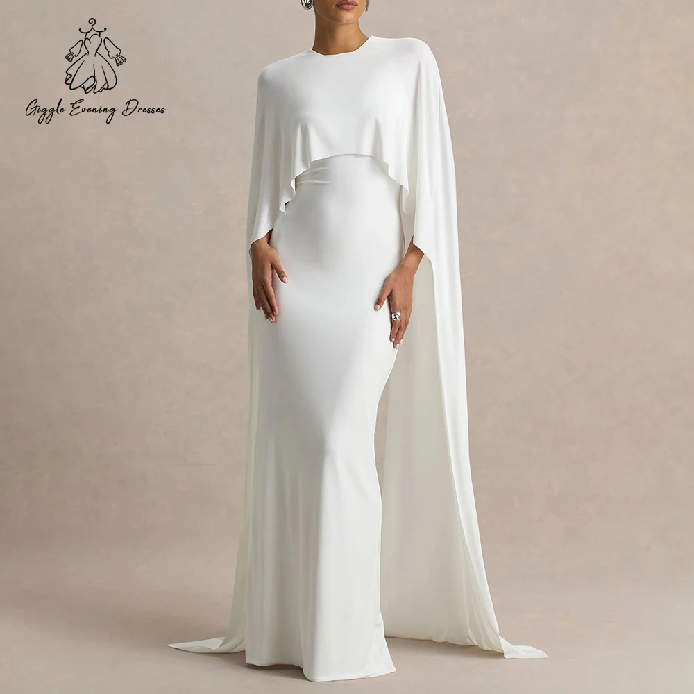 

Giggle накидка цвета слоновой кости, креповое арабское вечернее платье для женщин, длиной до пола, элегантное платье русалки с круглым вырезом для свадебной вечеринки по индивидуальному заказу