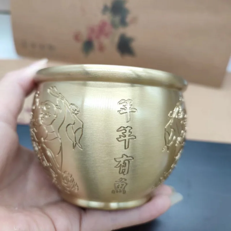 Copper Brass Water Office Ornament Living Room Small Nafu Rice Cylinder Treasure Basin Home