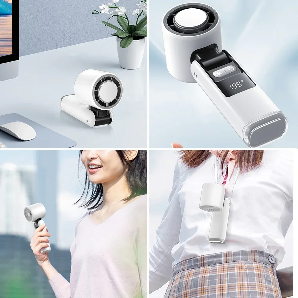 Handheld Portable Fan with Ice Cooler 4000mAh Rechargeable Pocket Fans Foldable Design LED Display 1-199-Speed Wind Cooling Fan