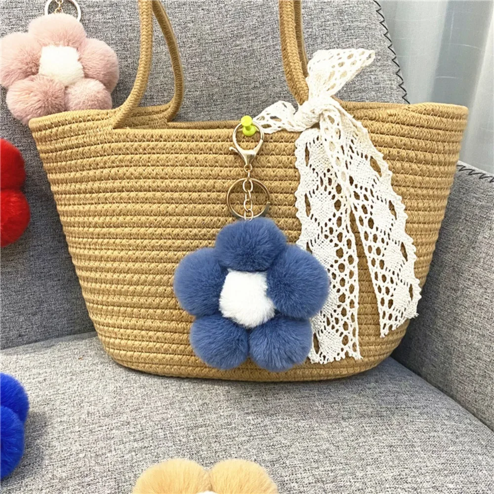 Soft Plush Flower Keychain Pom Pom Ball Flower Plush Bag Pendant Multicolor Key Ring Gift