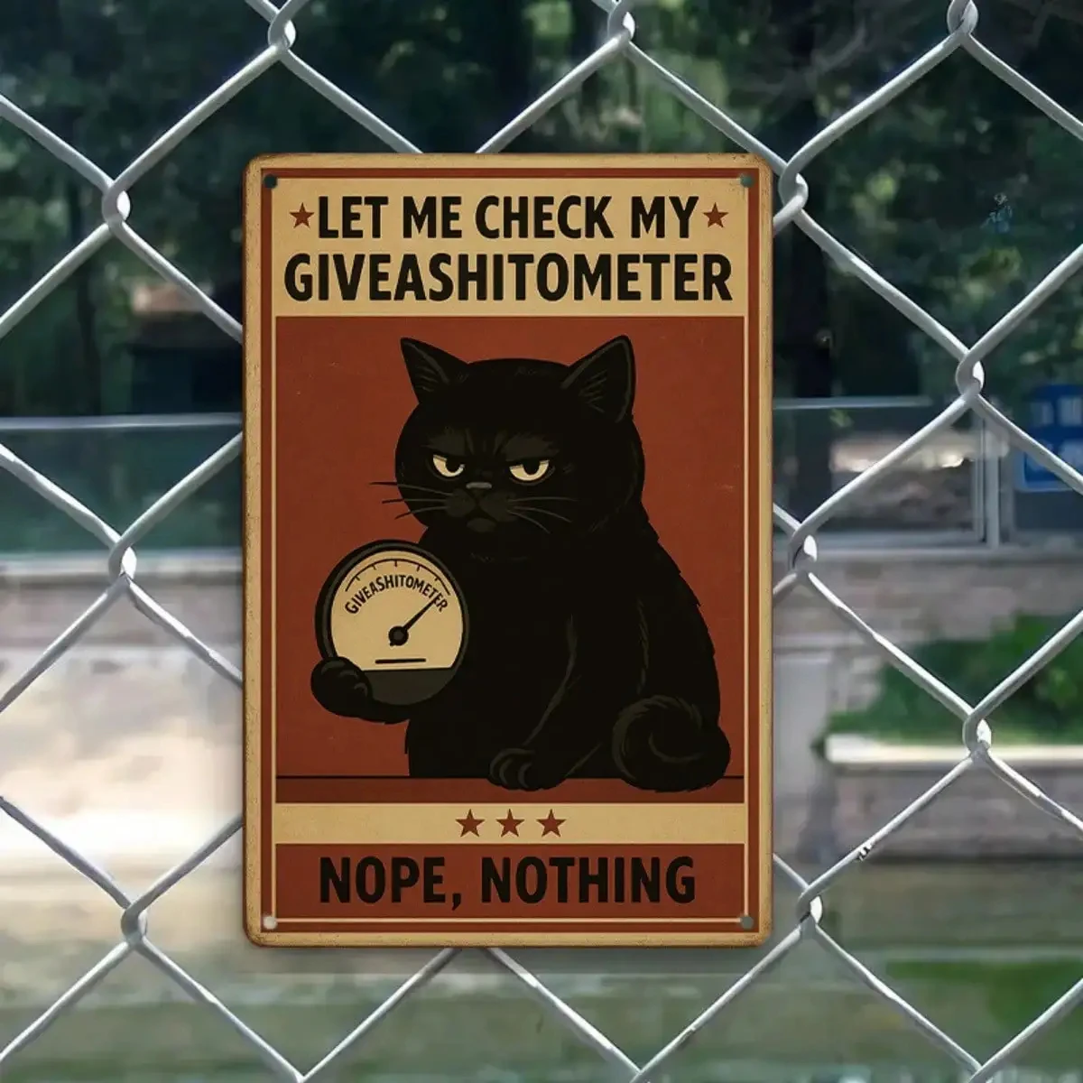 1PC Tin Sign Humorous Let Me Check My Giveashitometer - Office_Bedroom Decor, Funny Quote Black Cat Design, 8x12in 20x30cm