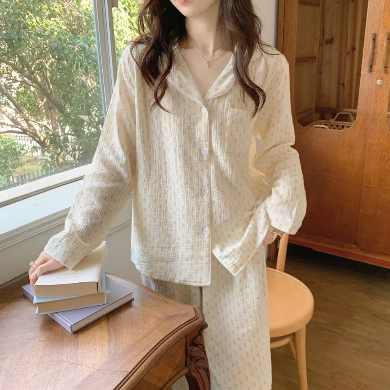 

Spring and Autumn Pajamas Women's Long Sleeve 2024 Korean Version New Sweet Student Can Wear Girly Loungewear Set