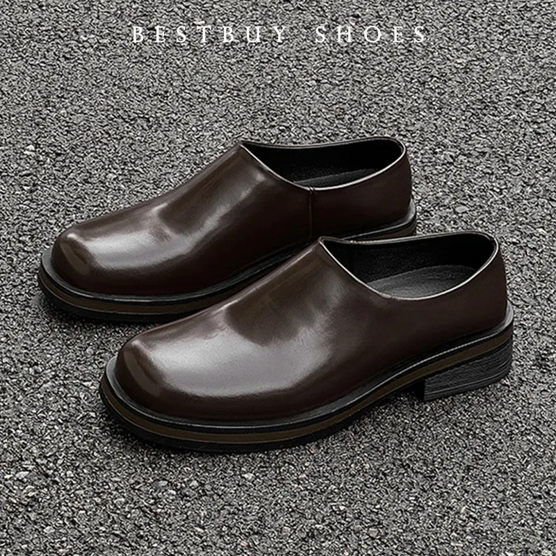 Stylish Trendy Men Leather Loafers Slip-On Comfort Shoes Comfy Lightweight Muller Shoes Male Casual Dress Shoes
