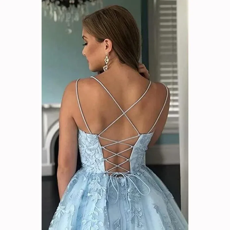 Customized Backless Appliqué Simple Short Slim Waist Evening Dresses Simple Back Cross Lace-up Wedding Party Vestidos Sexy Sweet