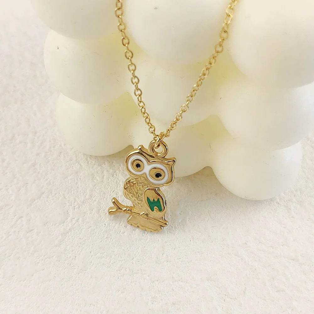 

Charming enamel stainless steel owl animal necklace plated 18K gold, high-quality waterproof jewelry, couple gift