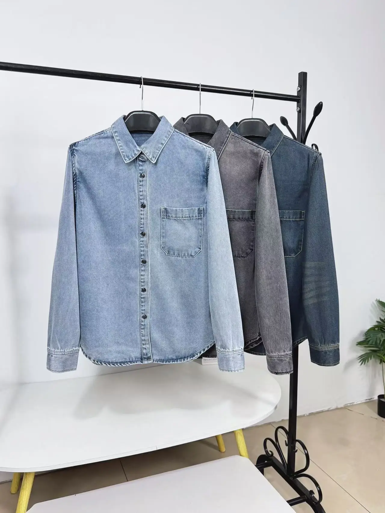 

Waed Denim Long Sve Casual irt for Men And Women Sweet Or Sal Sle Straight Tube Jeans Fabric Autumn Season Faion