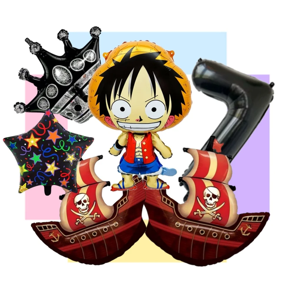 ชุดลูกโป่งวันเกิดวันพีซ ลูฟี่ ลูกโป่งฟอยล์ตัวเลข ลูกโป่งเรือโจรสลัด มงกุฎรูปดาวห้าแฉก อุปกรณ์ตกแต่งงานวันเกิด