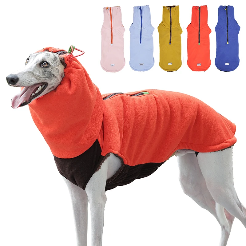 Winter Fleece Dog Coat for Long-Neck Dogs Ultra-Warm Dual-Layer Dog Fleece Jacket Two-Way Zipper Dog Vest for Whippet Greyhound