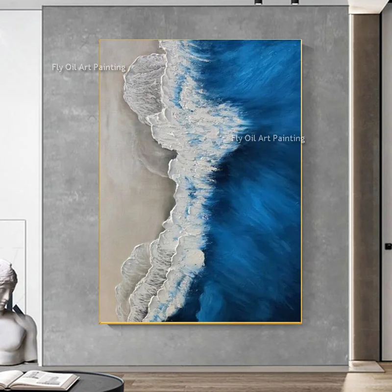 Hand Painted  Sea Wave Oil Painting On Canvas Modern Sea Side Painting For Livingroom Bedroom Home Wall Art Hotel Decoration