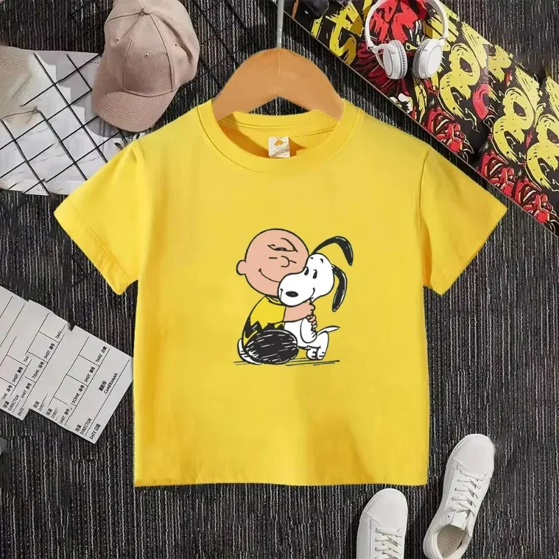 2026 تشارلي براون و سنوبي كارتون أنيمي الأطفال الشارع الأعلى الصيف جديد الفتيان والفتيات القطن الخالص جولة الرقبة تي شيرت #2