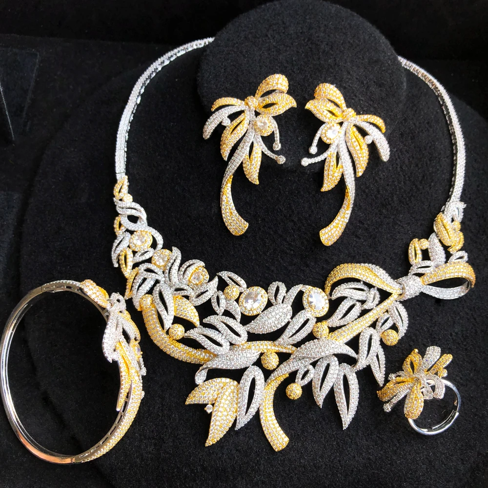 

GODKI Luxury Flower Leaf Nigerian Bridal Jewelry sets For Women Wedding Cubic Zircon CZ Dubai Gold Bridal Jewelry Set 2024