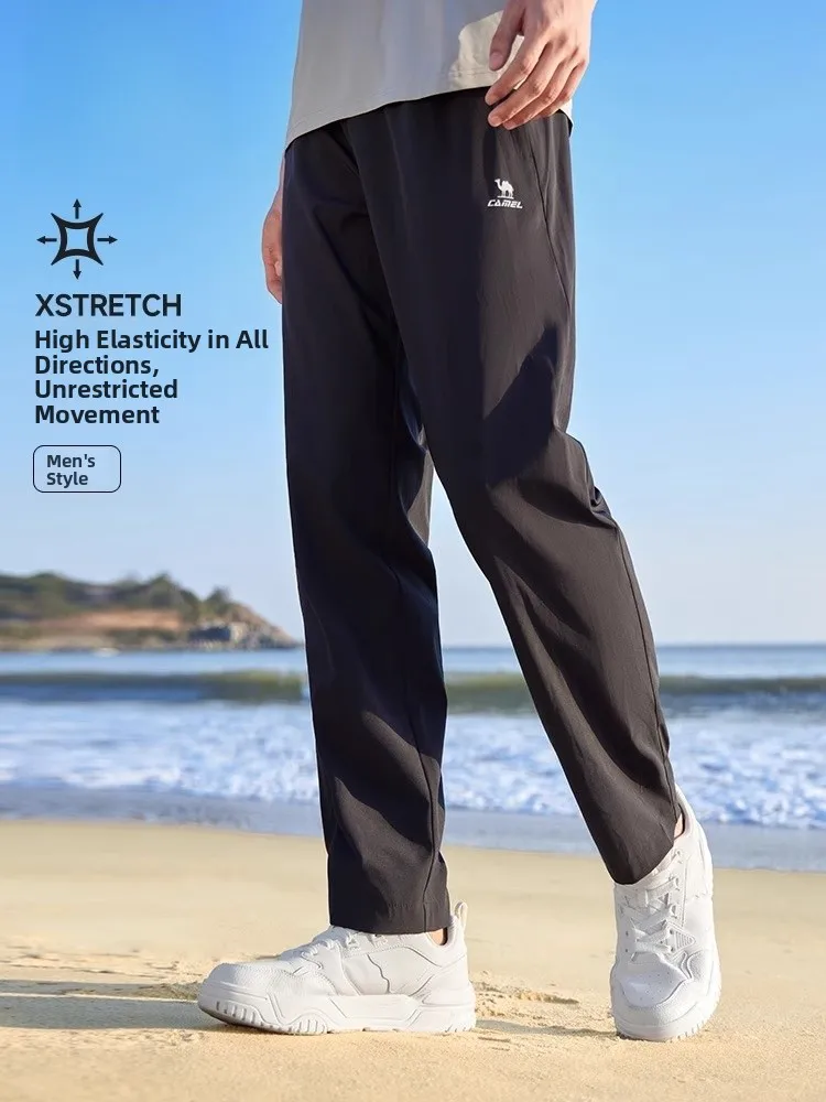 

Мужские спортивные брюки Camel из ледяного шелка, облегающие, быстросохнущие, для бега и фитнеса, повседневные, с высокой эластичностью, прямого кроя, летние, Ciwalk