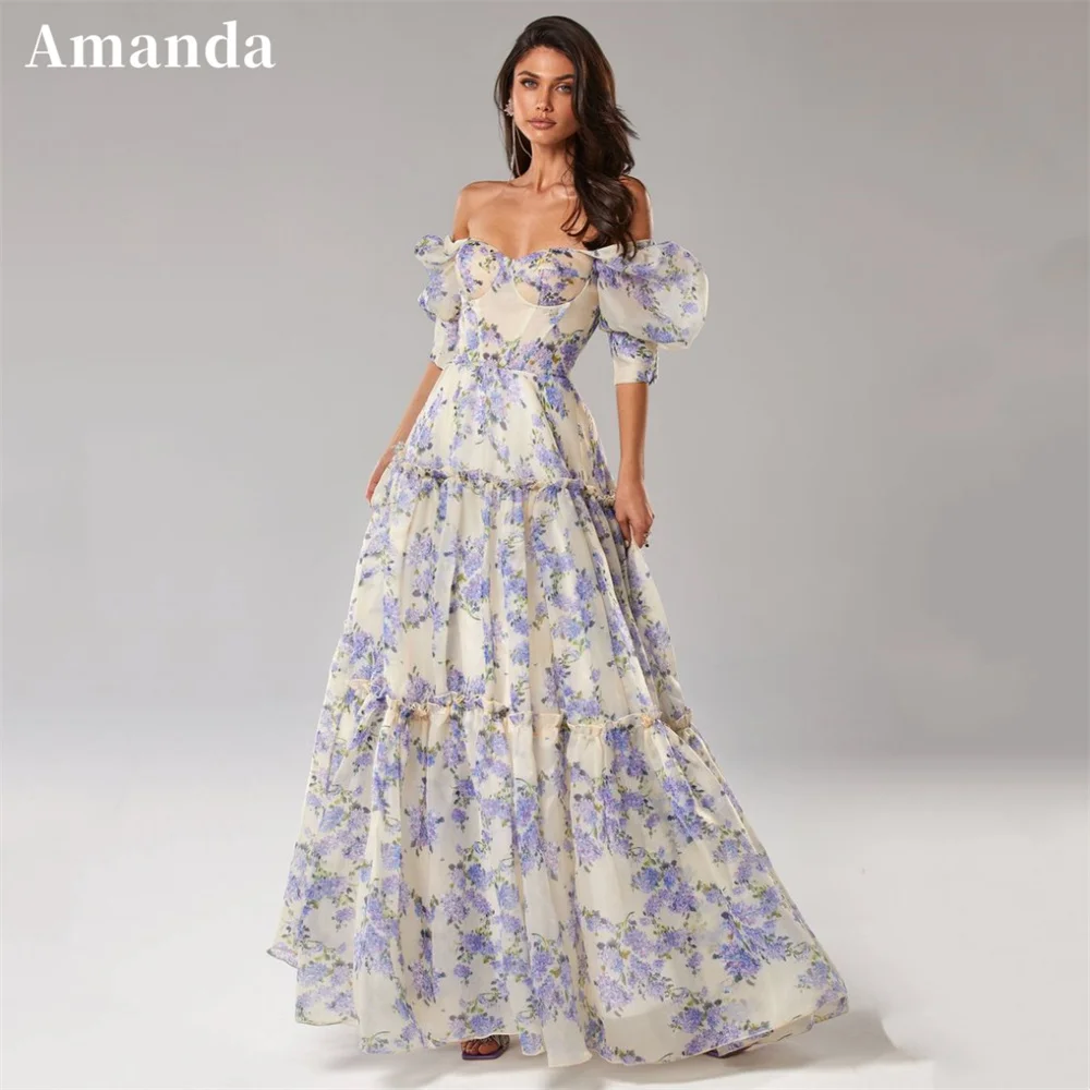 

Amanda Lace Embroidery A-line Prom Dress Sweetheart Puff Sleeve فستان حفلات الزفاف Elegant Sheath Tulle vestidos de festa