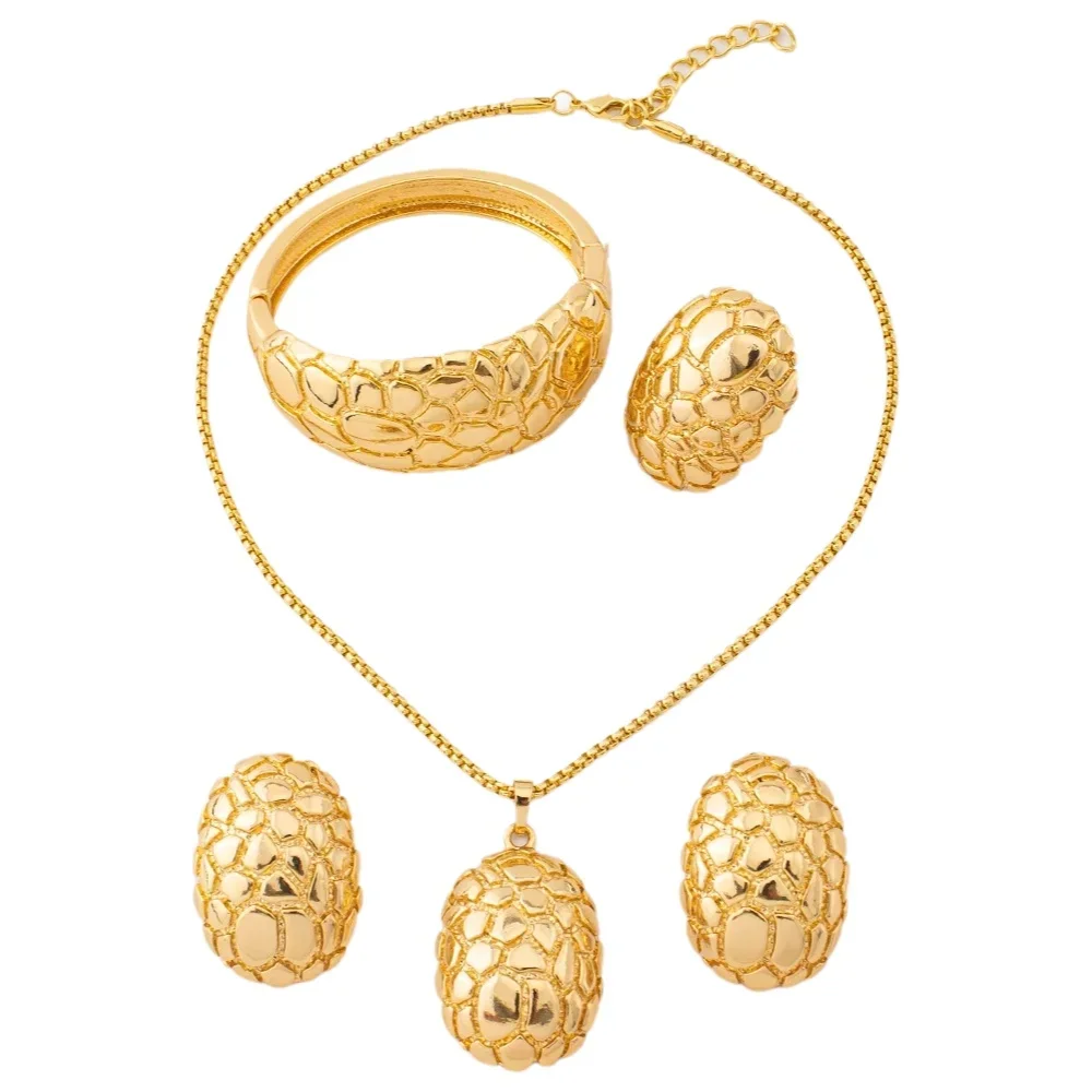 4-teiliges Dubai 18k vergoldetes Schmuckset mit Halskette, Armband, Ohrringen und Ring, Brautschmuck-Accessoires für Frauen, Geschenke