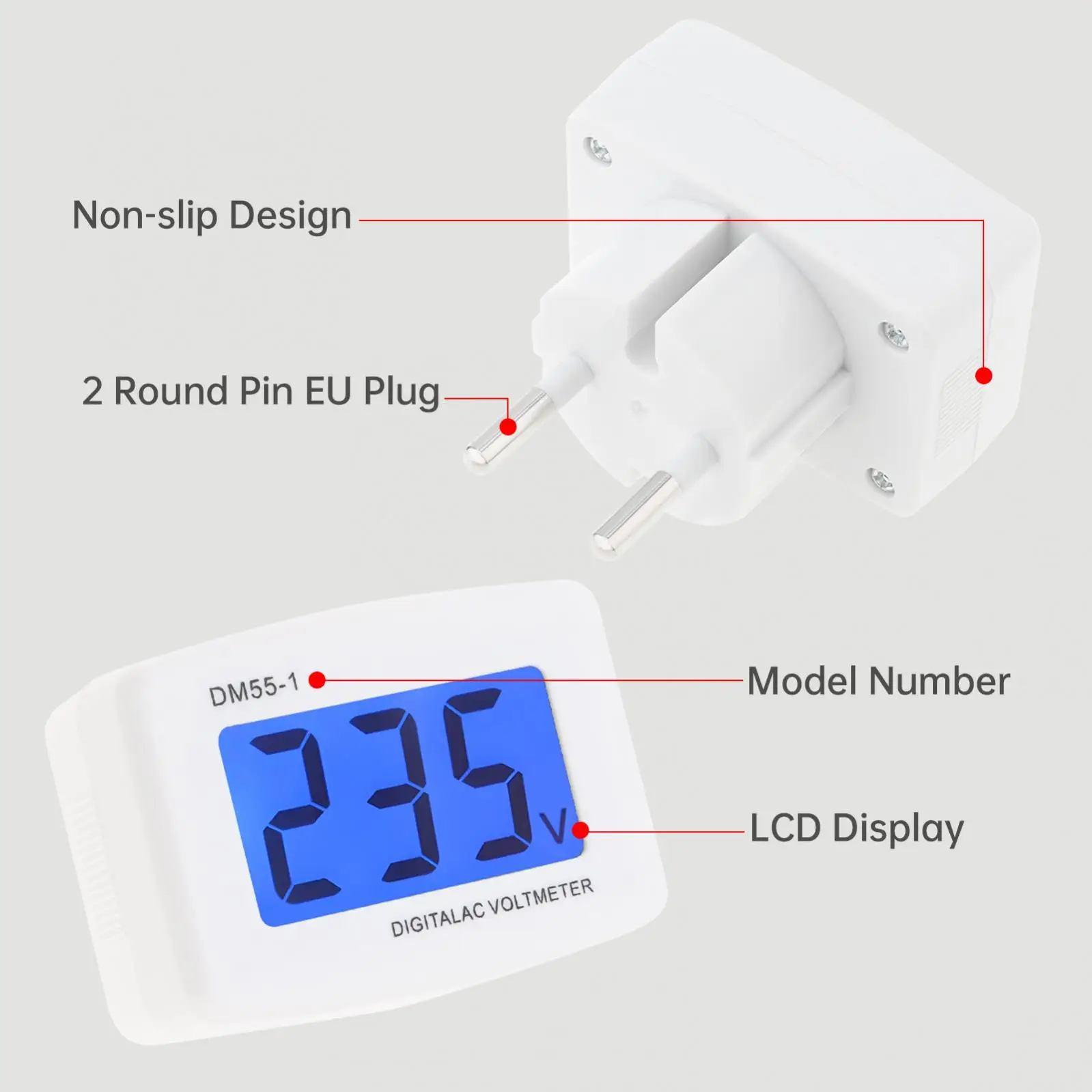 3pcs/pack AC 80-300V EU Plug LCD Digital Display Voltmeter Testers ,Household Voltage Measuring Monitor