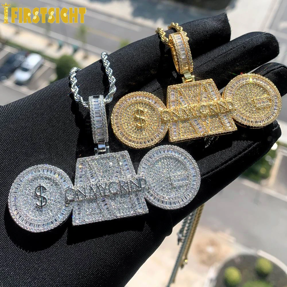 New Iced Out Bling Letter On My On My Crind Pendant Necklace Gold Color Full CZ Zircon OMC Charm Men Fashion Hip Hop Jewelry