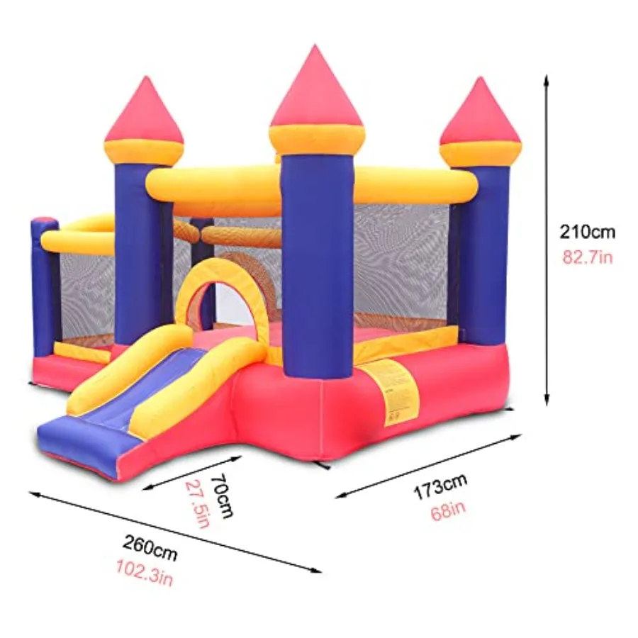 Maison gonflable avec souffleur d'air pour enfants, château gonflable extérieur et intérieur avec zone de saut, toboggan, panier de basket-ball, transport