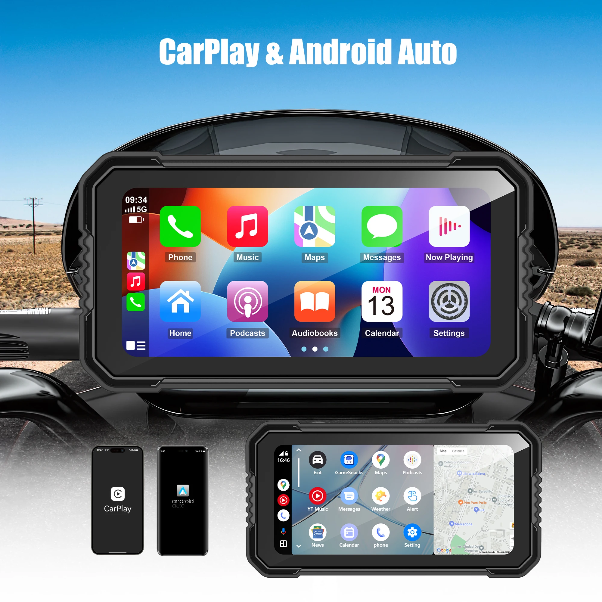 Motorcycle Global Navigation System 6.25 Inch Smart Screen Supports Wireless Carplay Android AUTO Video Playback IP67 Waterproof