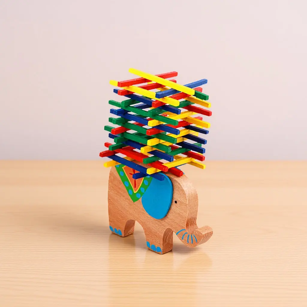 

Wooden Elephant Balance Game for Kids Early Learning Activity Enhances Hand-Eye Coordination Balance Skills Color Recognition