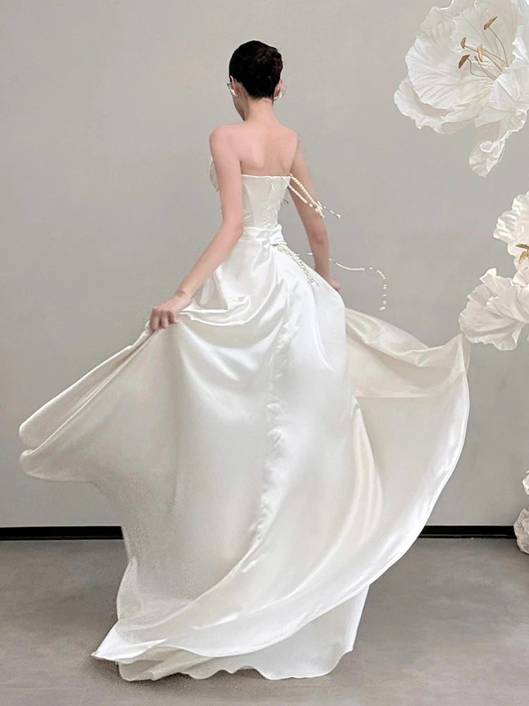 

Ele Satin Light Wedding Dr Off-oulder Bridal Gown White Cusizable Ceremony Dr for Young Women in China