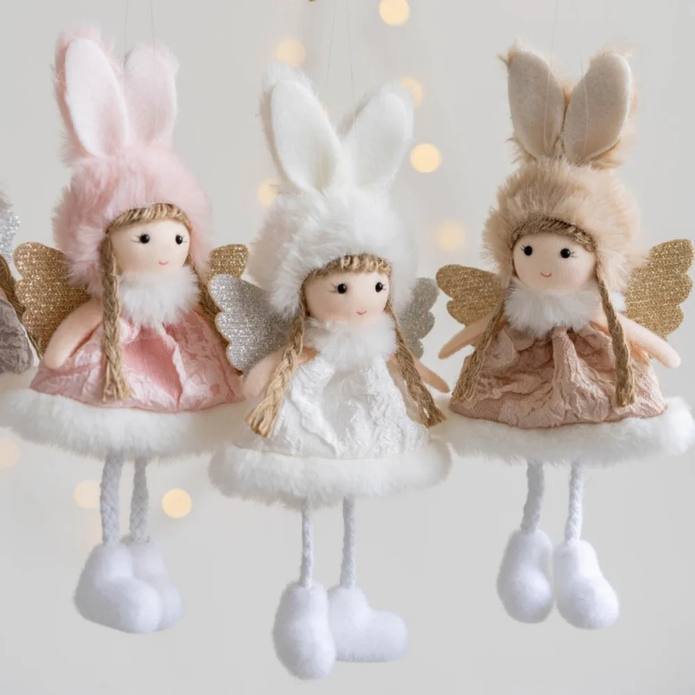 1pc White Plush Doll Angel Girl Elk Snowman Pendant Christmas Tree Hanging Ornament Navidad New Year Gifts Home Room Decoration