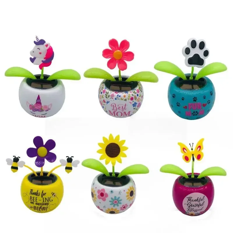 Solar Powered Apple Flower Little Bee Automatic Swinging Sunflower Car Ornament Interior Decoration image 2