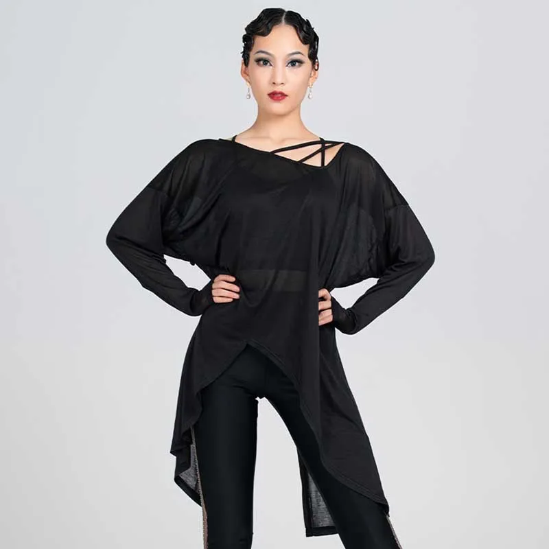 Women Latin Dacne Practice Wear Black Loose Latin Tops Female Tango Performacne Clothes Rumba Trainging Costume Dancewear 1578