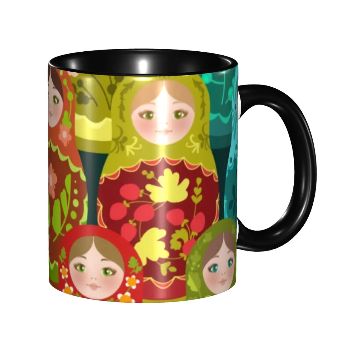 Russia Matryoshka Doll Pattern Mug Customized Russian Babushka Folk Art Coffee Ceramic Mug Cup Creative Present