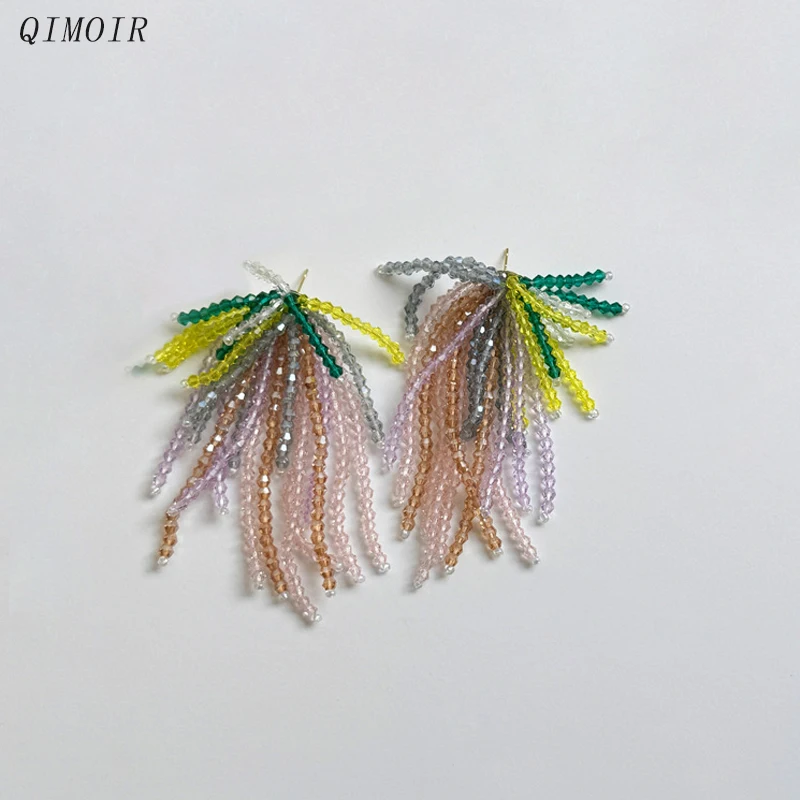 Multi Color Glass Tassel Post Earrings For Women Fashion Jewelry Heavy Trendy New Style Holiday Accessories Wholesale Gift C1715