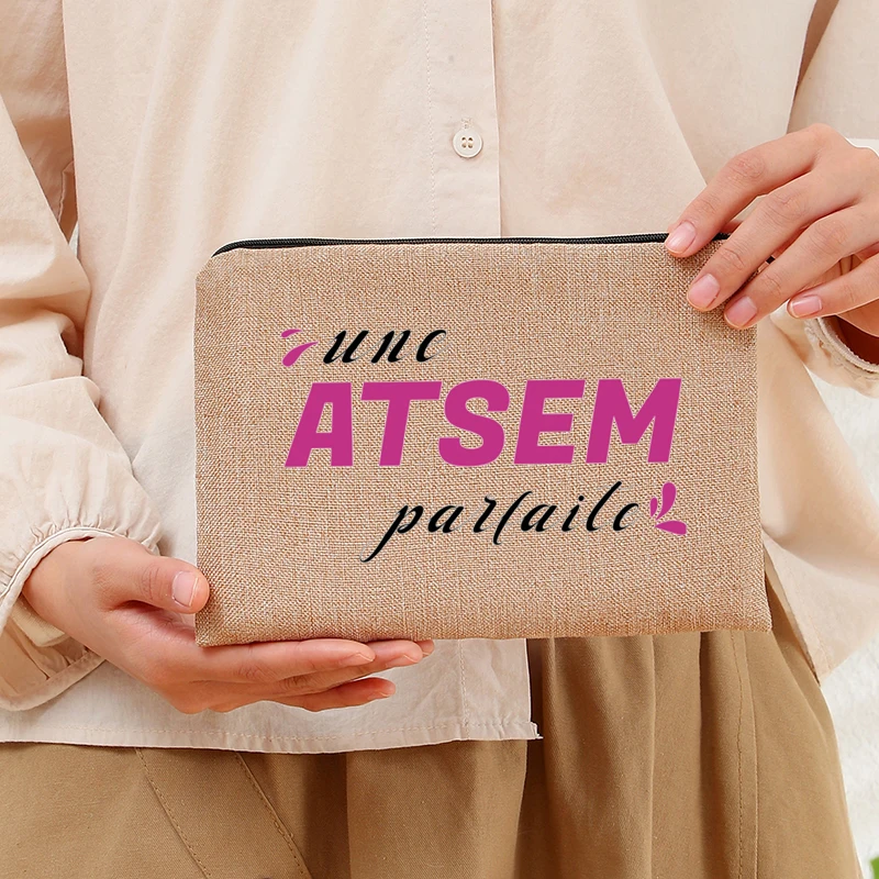 

Une Atsem Parfaite Lines Makeup Bag Travel Toiletries Storage Bags with Zipper Portable Perfume Lipstick Pouch Gift for Atsems