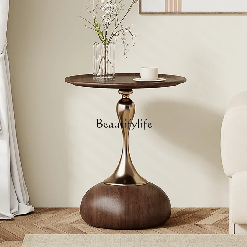 

ld 38 Walnut edge sofa side cabinet small round table living room rental house bedside table
